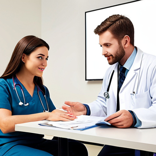 Home 19 **Prompt:** "Friendly healthcare administrator assisting a patient with paperwork in a modern, bright clinic. Emphasis on empathy and clear communication. AdSense banner subtly placed above."
