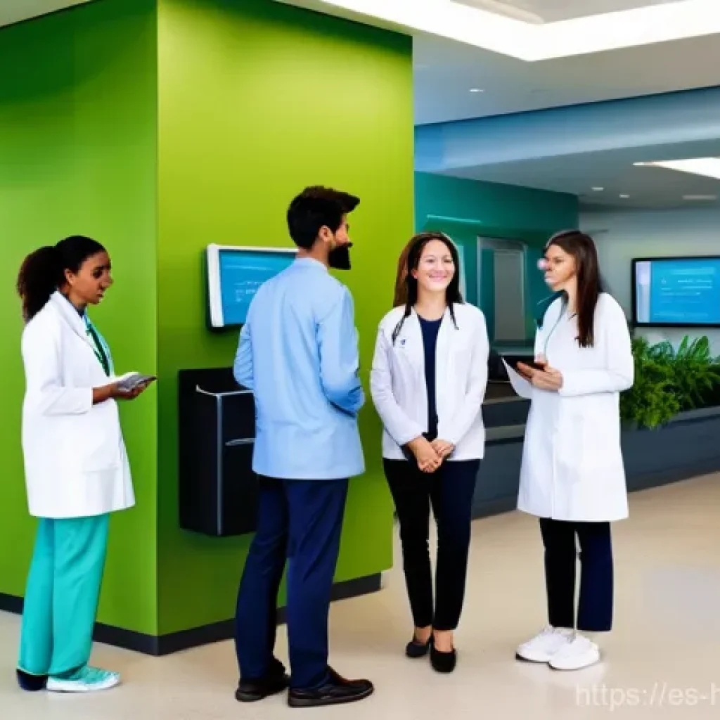보건의료행정사와 병원 운영 프로세스 - **Prompt 1: Modern Hospital Lobby with Digital Integration**
"A brightly lit, spacious, and mode...