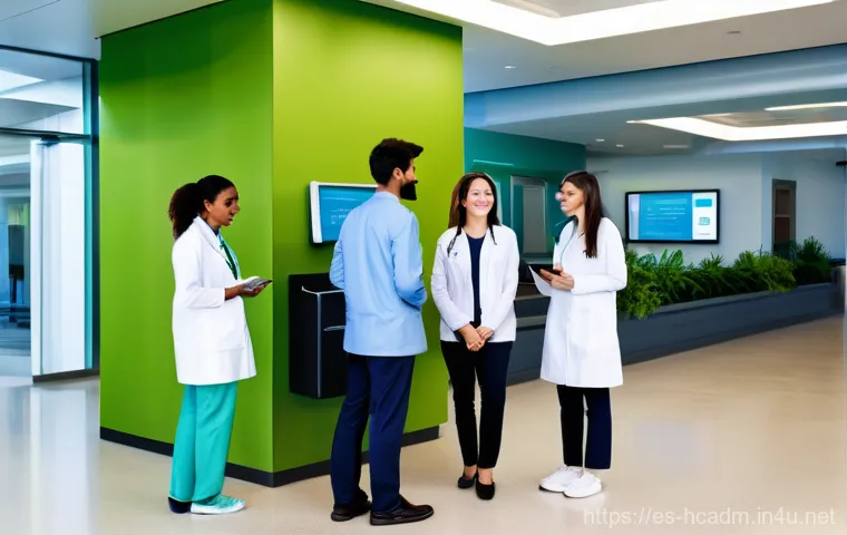 보건의료행정사와 병원 운영 프로세스 - **Prompt 1: Modern Hospital Lobby with Digital Integration**
    "A brightly lit, spacious, and mode...