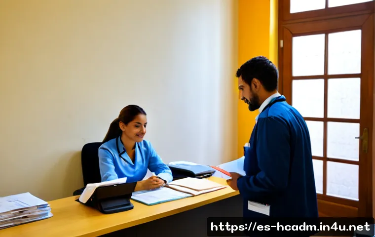 Home 17 보건의료행정사 실무 경험 쌓는 법 - Photorealistic healthcare administration intern gaining practical experience at a public community c...